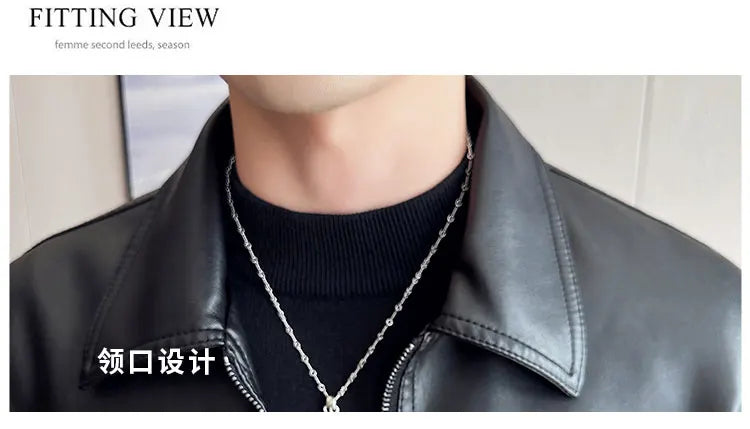 Men Bomber Leather Jacket Anti-wind Lapel Solid Casual Slim Fit Jacket
