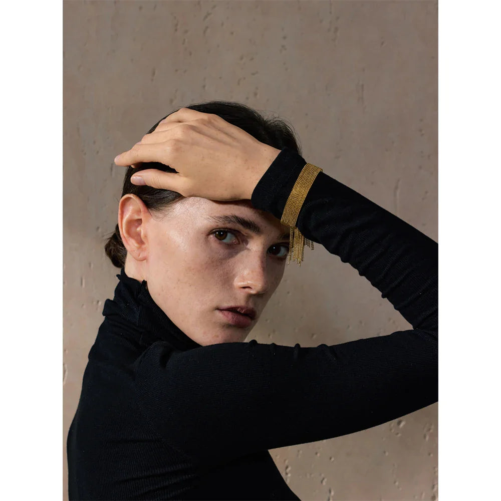 Yhpup Hot Style Stainless Steel Chain Tassel Cuff  Bracelet Bangle 18K Gold Color Plated Personality Fashion Charm Jewelry