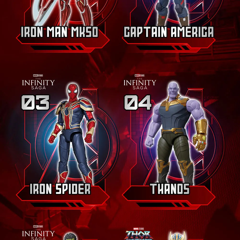 The Avengers Original Fondjoy Iron Man MK50 Iron Spider Thor Thanos Hulk Action Figure Model Movable Figurine Collection Kid Toy