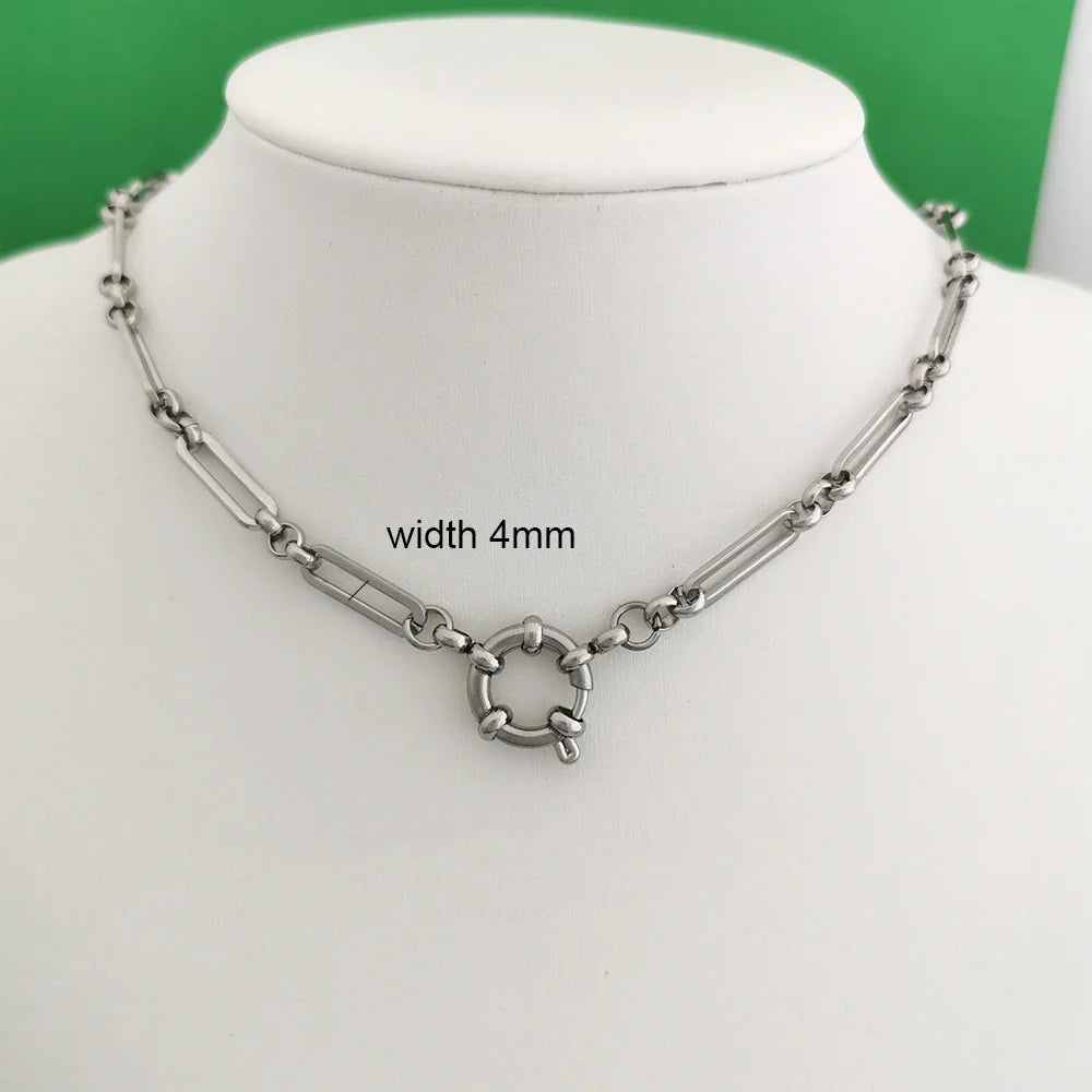 QMHJE Spring Sailor Clasp Necklace Women Men Choker Stainless Steel Geometric Paperclip Link Chain Rolo PVD Gold Color Wholesale