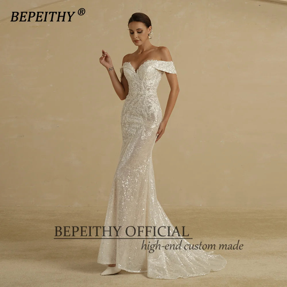 White Bridesmaid Dresses: Ivory Sequins Mermaid Wedding Dresses For Women