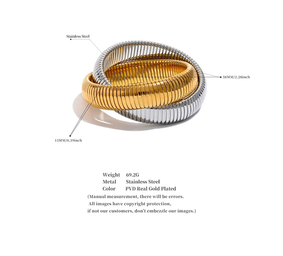 Yhpup Waterproof Stainless Steel Elastic Thick Metal Punk Bracelet Bangle 18K Gold Plated Fashion Women Trendy Jewelry Bijoux