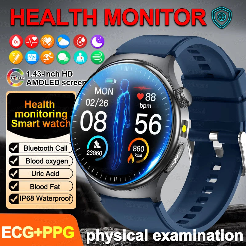 2026New Health Sport ECG AI Diagnosis Smart Watches Men Heart Rate Blood Pressure IP68 Waterproof Smartwatches For Men women