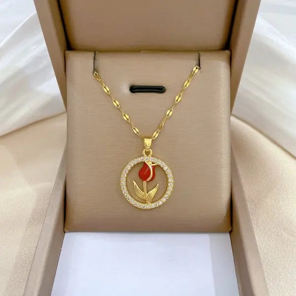 Romantic Cherry Blossoms Flower Necklace For Women Shiny Crystal Zircon Butterfly Flower Pearl Clavicle Chain Girl Party Jewelry