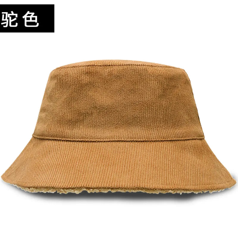 Double-sided Wearable Dad Winter Fisherman Hat Woman Corduroy Fur Bucket Hats Men Big Size Panama Hats Lady Warm Snow Hat
