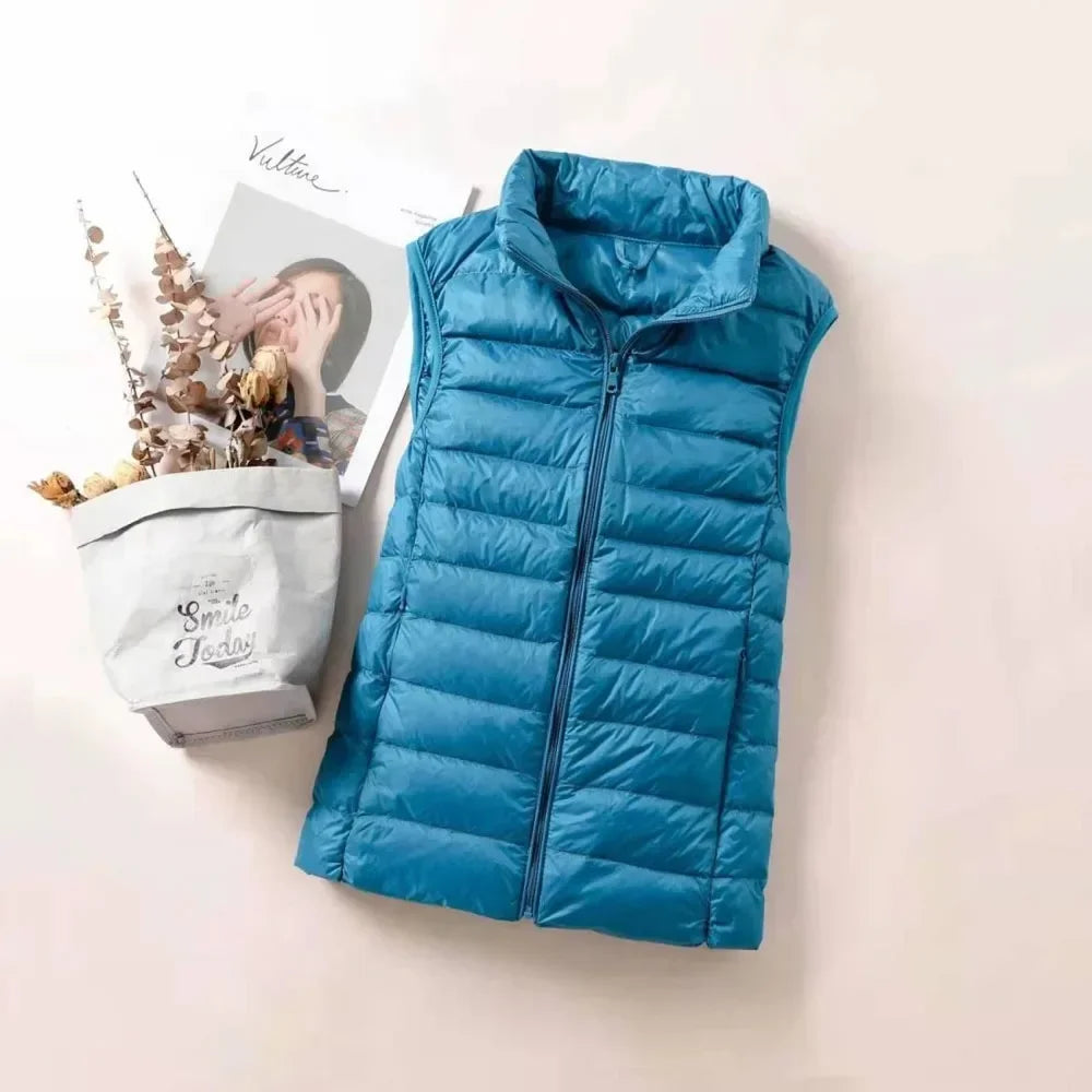 Down Jacket Women Sleeveless Ultra Light Down Vests Slim Jacket Girl Gilet Lightweight