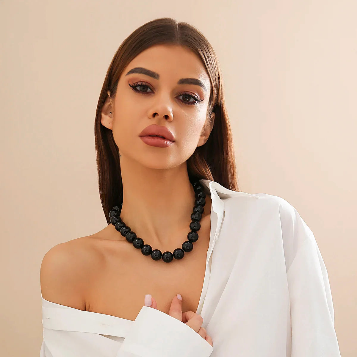 Salircon Gothic Simple Acrylic Red\Black Big Ball Bead Chain Necklace Women's Y2K Korean Clavicle Necklace Trendy Party Jewelry