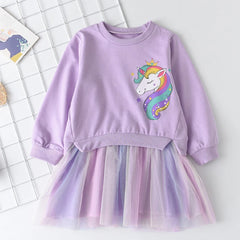 Unicorn Princess Dress Children's Spring & Autumn Season Dress