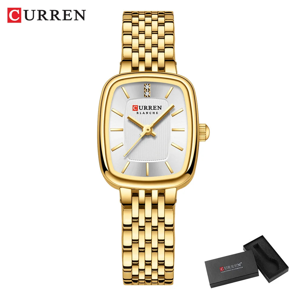 CURREN Fashion Rectangular Ladies Watches New Quartz Waterproof Stainless Steel Strap Wristwatch for Women