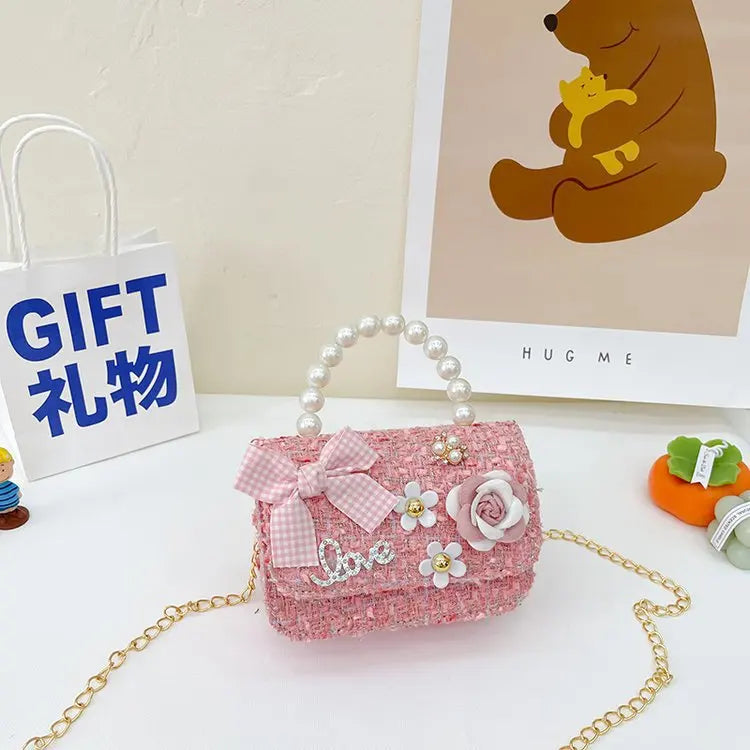 Korean Style Pearl Kid's Handbag Bow Princess Shoulder Messenger Bag