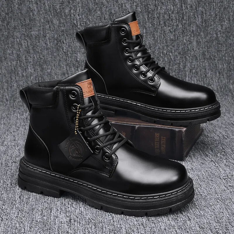 High Top Boots Men Leather Shoes Fall Winter Outdoor Motorcycle Boots Men's Boots