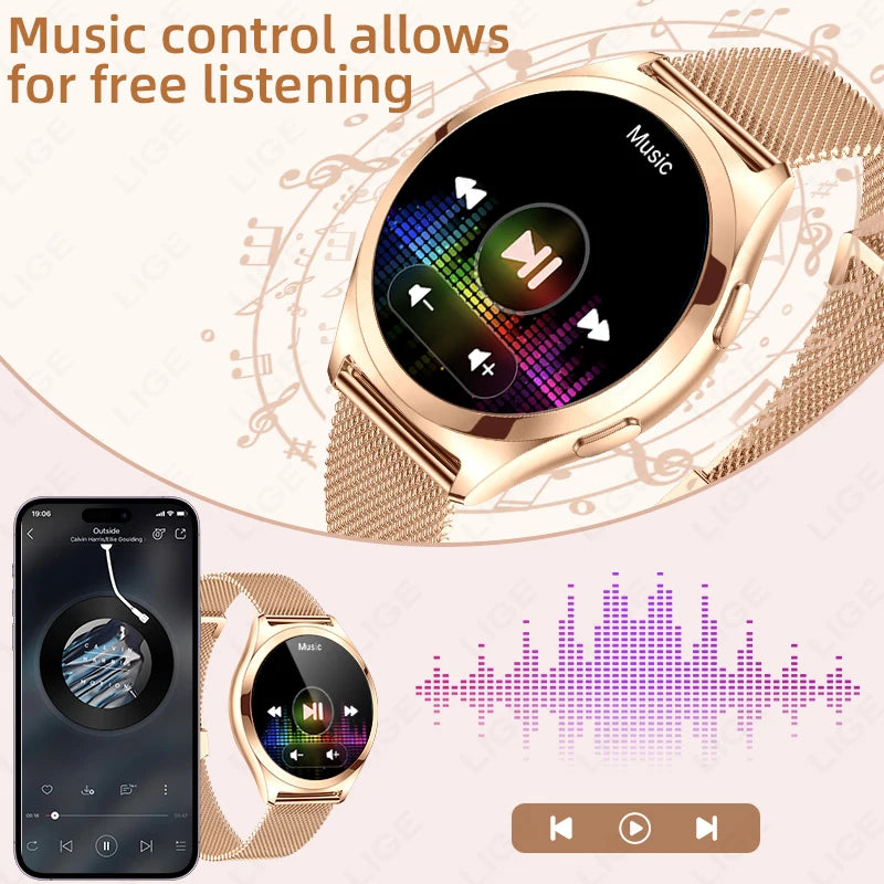 LIGE Luxury 1.27" HD Screen Smart Watch Women Waterproof Bluetooth Call Women’s Bracelet Sports Health Monitor Ladies Smartwatch