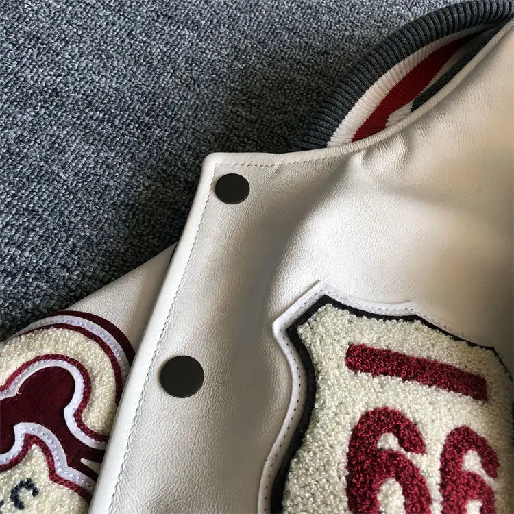 Men's spring and autumn baseball uniform Y2K retro trend leather jacket heavy