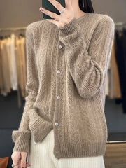 Wool Cardigan Womens Clothing O-neck Sweater Mujer Long Sleeve Tops Knitwears