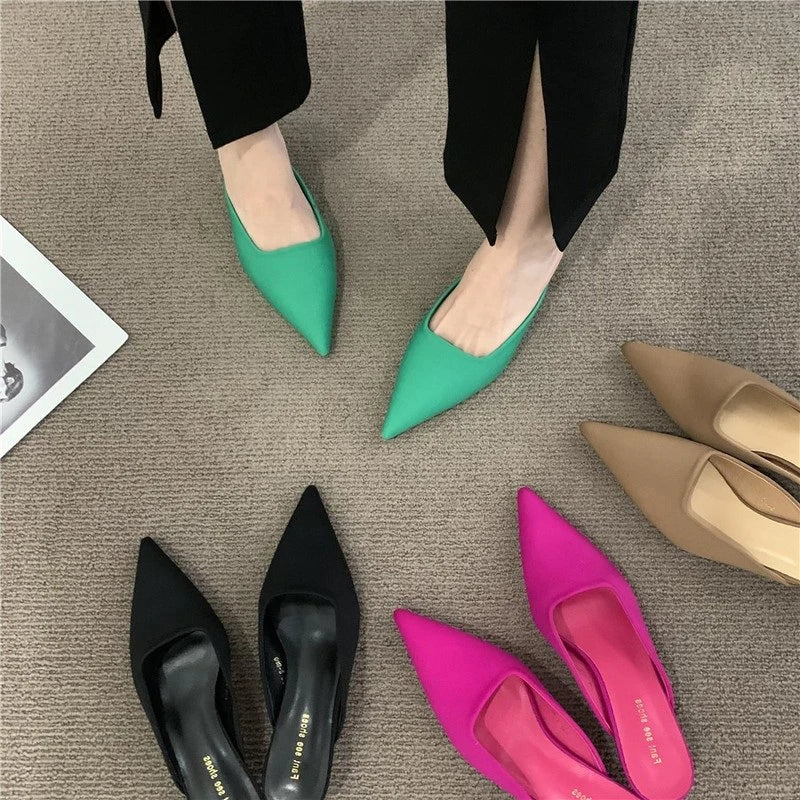 2024 Spring Pointed Toe Women Mules Slipper Fashion Candy Color Ladies Elegant Dress Sandal Square Low Heel Slip On Slides