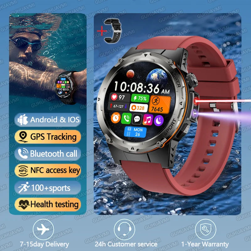 NEW Upgraded Outdoors GPS Sports Smart Watch Men HD AMOLED 3ATM IP69K Waterproof 500mAh Infrared NFC Bluetooth Call Smart Watch