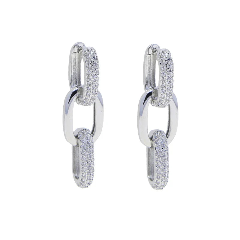 Korean Style Fashion Paper Clip Designer Jewelry Hoop Dangle Earrings for Women Cubic Zirconia Gold Platinum Plated Color