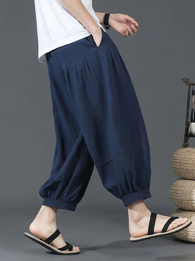 Summer Cotton Linen Shorts Men Baggy Wide leg Casual Capris Pants Male Sport Running Shorts 2025 Oversize Chinese