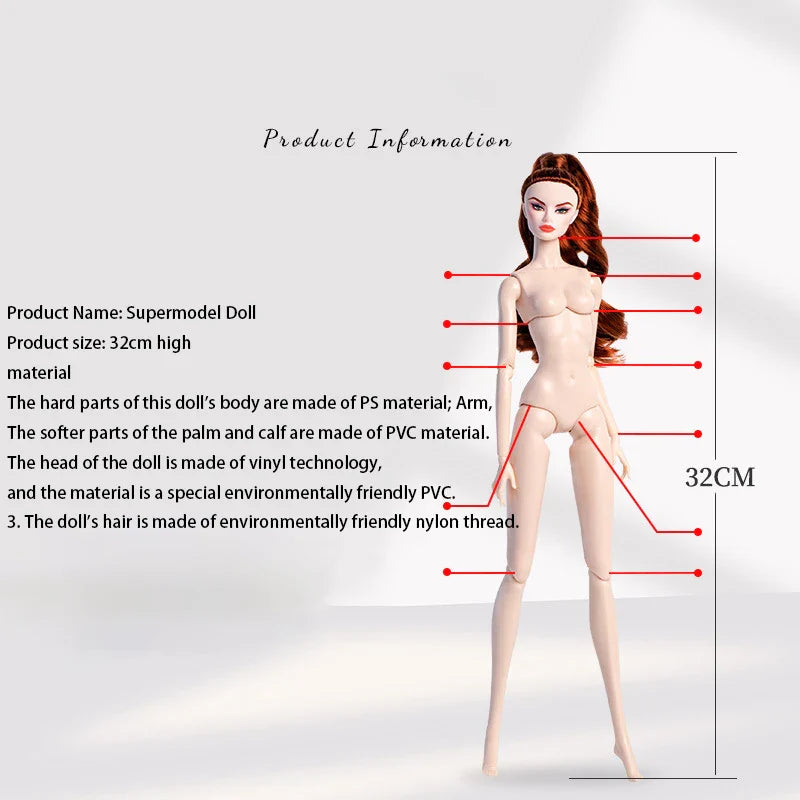 32cm European Supermodel Nude Doll Toy Original Unique Design Full Series Figure 1/6 Joint Multi Color Skin Exquisite Makeup Toy