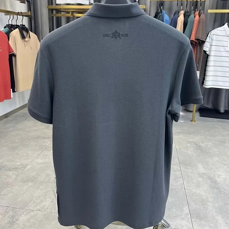 Premium 100% cotton men's short sleeve polo shirt luxury fashion brand letter embossed summer new business casual lapel T-shirt