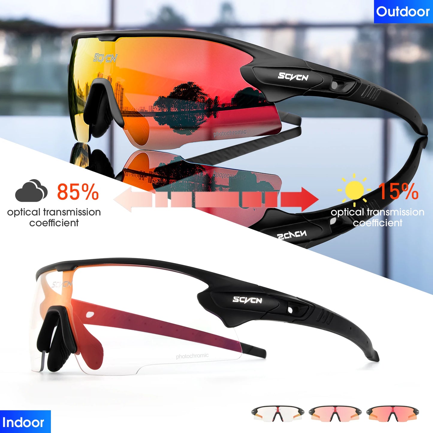 Cycling Glasses Red Photochromic Cycling Sunglasses Outdoor Bike Eyewear