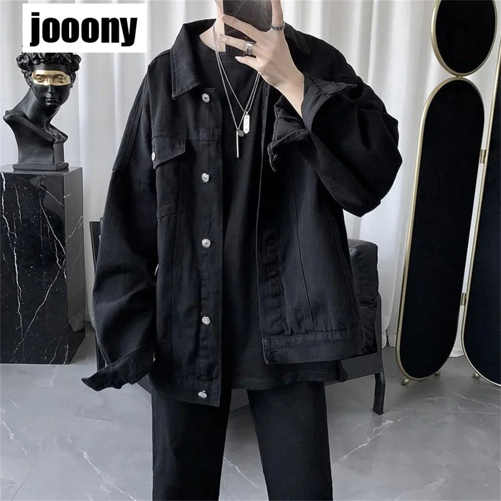 Men's Black Casual Workwear Jean Jacket Loose Casual Versatile Youthful Male