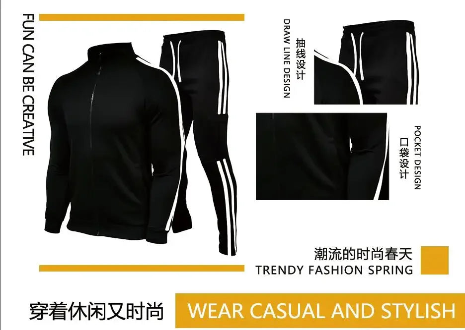 New Spring Fashion Casual Men Tracksuits Stripe Sportswear Men's Sets Jacket Casual Tracksuit Male Gyms Sweatshirt 2 Piece Set