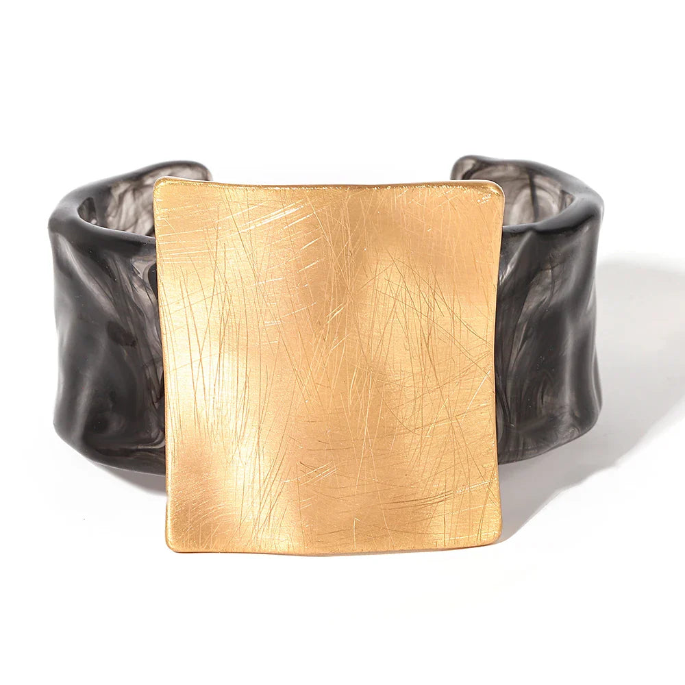 Greatera Metal Brushed Exaggeration Personality Geometric Drawn Square Convex Circular Opening Bracelet Transparent Cuff Bangle