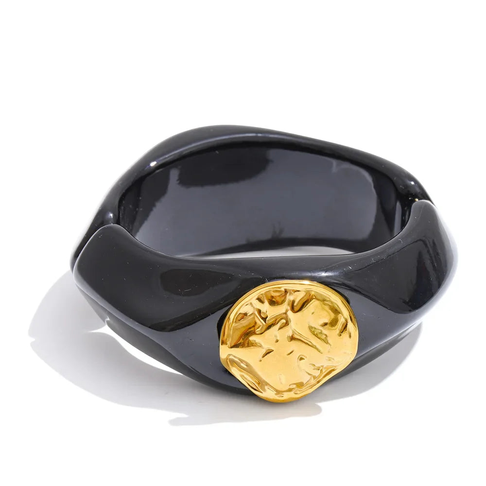 Yhpup 60mm Multi-Color Resin Wide Bracelet Bangle 2025 Exclusive Waterproof Stainless Steel Hot Style Fashion Wrist Jewelry Gift