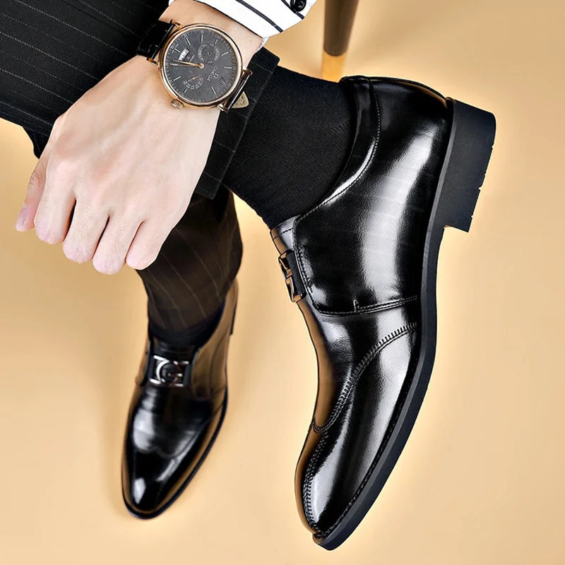 Elegant Man Business Formal Social Shoe Male England Casual Loafers Black Brown Slip On Autumn Men's Leather Dress Shoes Zapatos