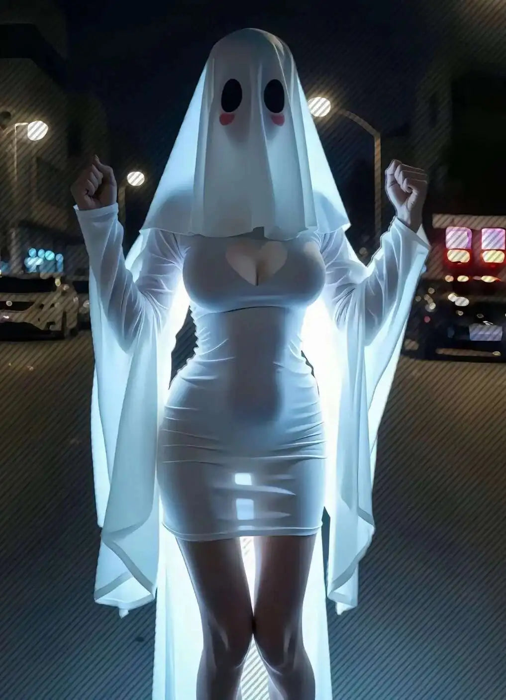 Pure Desire Hollow Ghost Dress Halloween Uniform Temptation Dress Backless Deep V Long Sleevess Dress Elegant Charming  5DZW