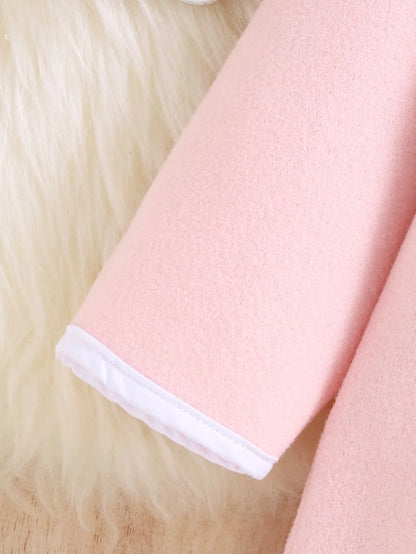 Autumn And Winter Girls  Coat Round Neck Long Sleeve Button Fashion Cherry Blossom Pink Warm Infant Toddler