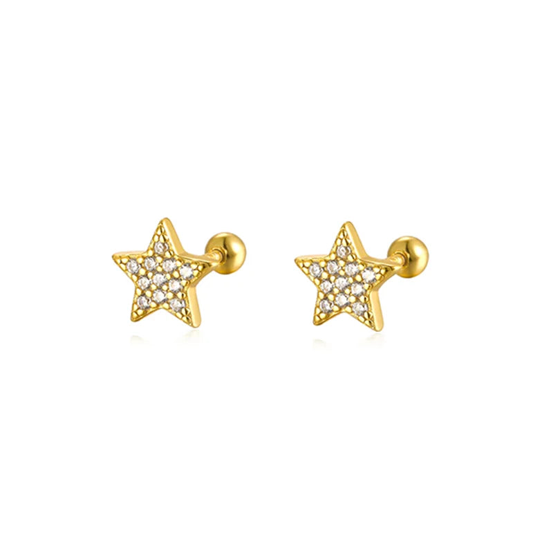 WANTME 925 Sterling Silver Fashion Love Butterfly Romantic Star Crown Screw Stud Earrings for Women Ear Bone Piercing Jewelry
