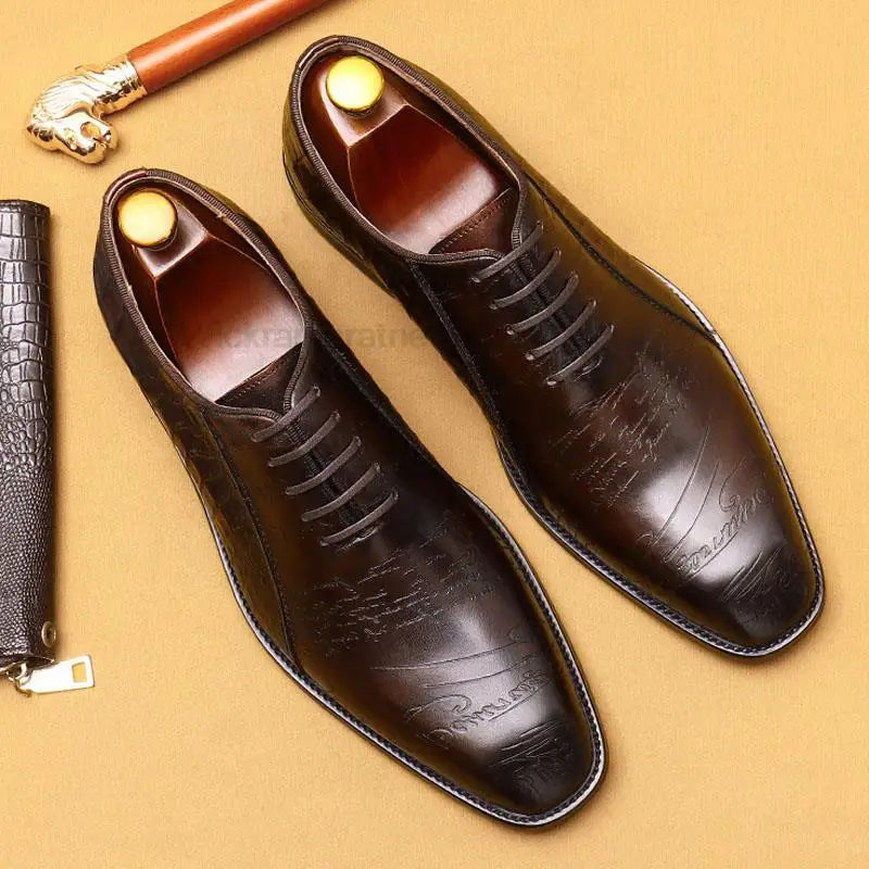 HKDQ Handmade Mens Oxford Shoes Genuine Leather Carving Men's Dress Shoes High Quality Classic Business Formal Shoes Black Brown