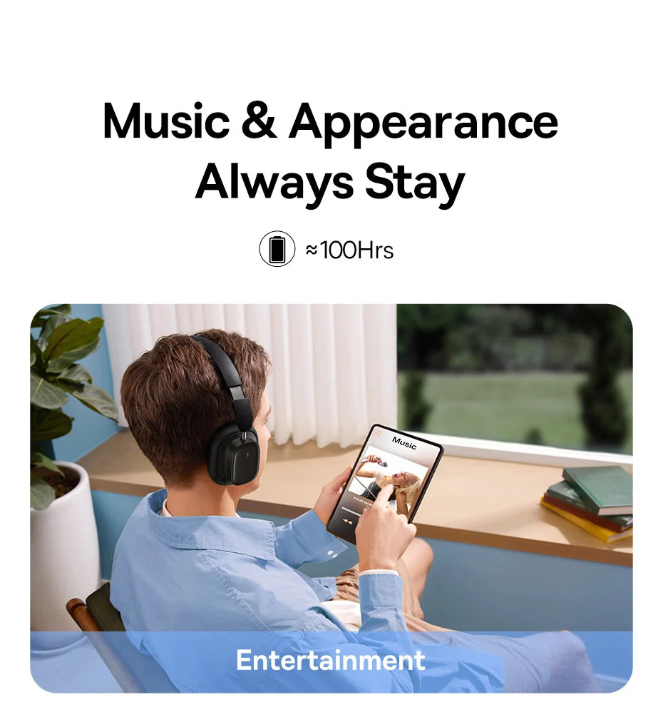 Baseus Bowie H1i Wireless Headphones Bluetooth 5.3 Active Noise Cancellation Headsets Overhead Hi-res Spatial Audio Headphone