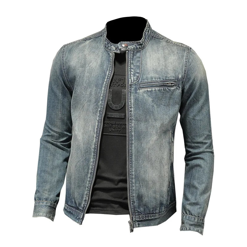 Autumn Men Solid Color Denim Jackets Fashion Motorcycle Jeans Jackets