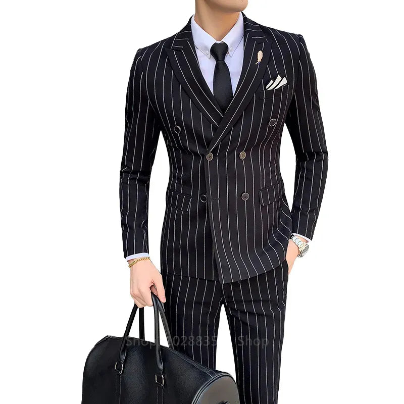 Tuxedo for Mens: Vertical Stripe Men's Suit Homme Slim Fit Business