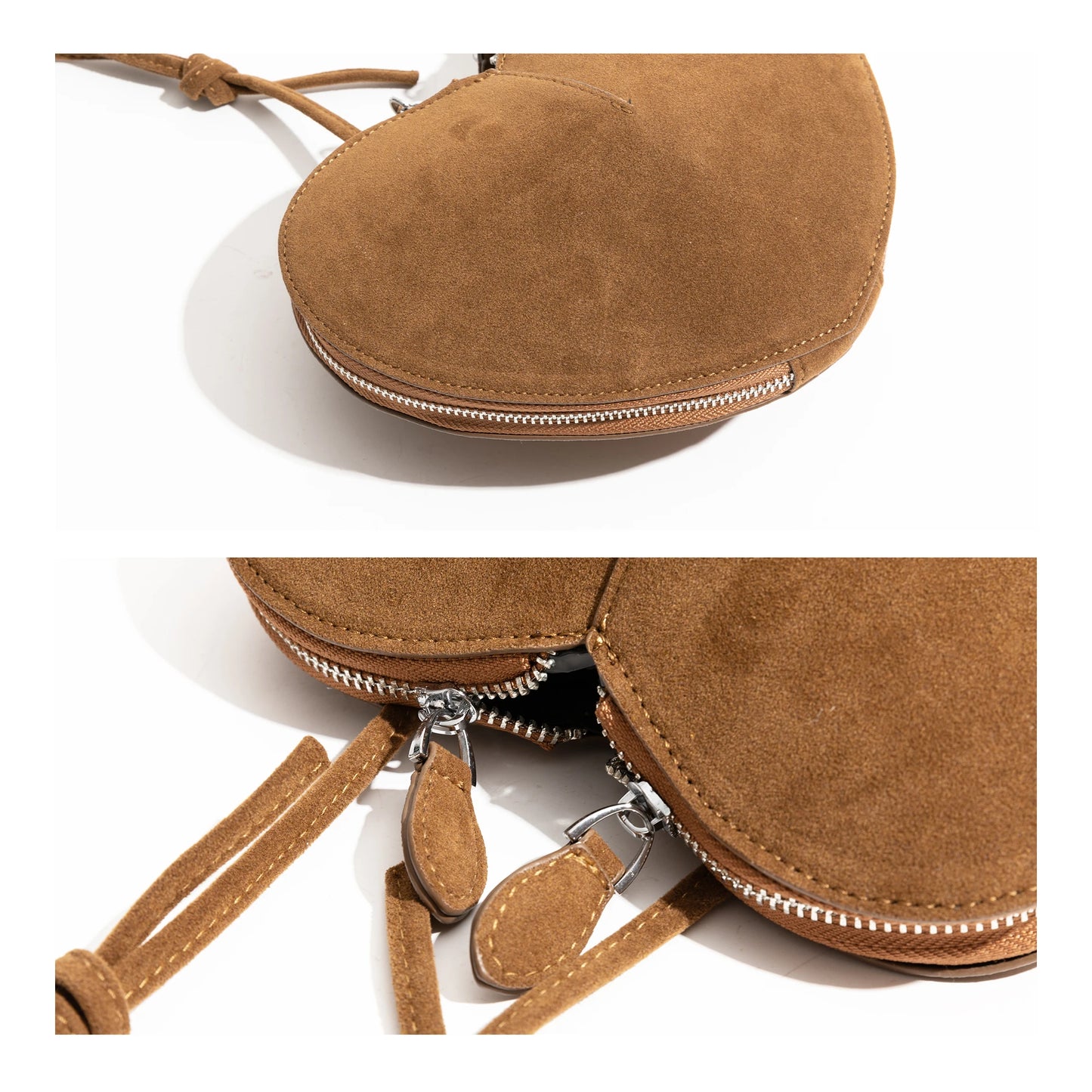 Vintage Faux Suede Hobo Phone Purse Luxury Design Unique Heart Shape