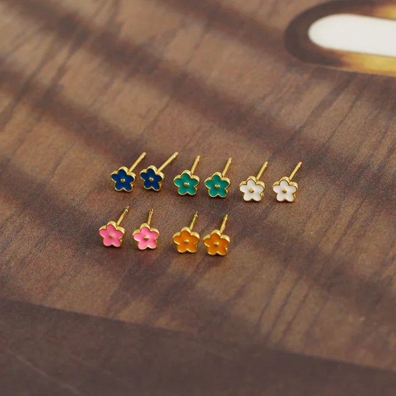 WANTME 925 Sterling Silver Romantic White Enamel Flower Screw Bead Stud Earrings for Women Fashion Simple Piercing Jewelry Gift