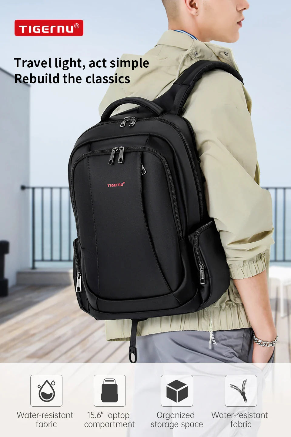 Tigernu Waterproof Nylon Backpack Female Men's Backpack For 15.6 Laptop Notebook Bag Mochilas School Backpacks Bag Male Knapsack