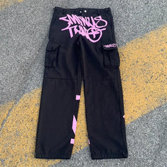 Y2K Fashion street Pant Black Multiple pockets Cargo Pants Men