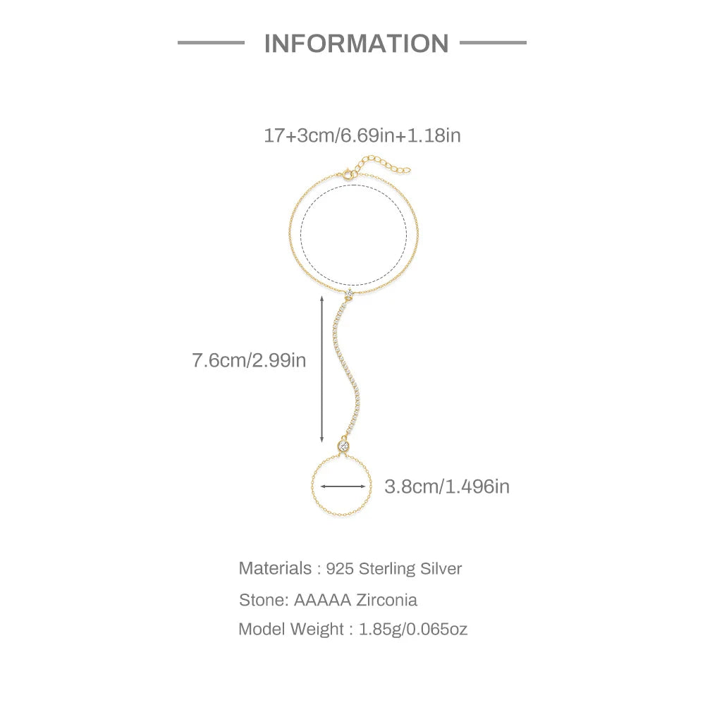 CANNER 925 Sterling Silver Flower Clover CZ Finger Ring Chain Bracelet For Women Ins Hand Chain Horse Eye Jewelry Party Gift