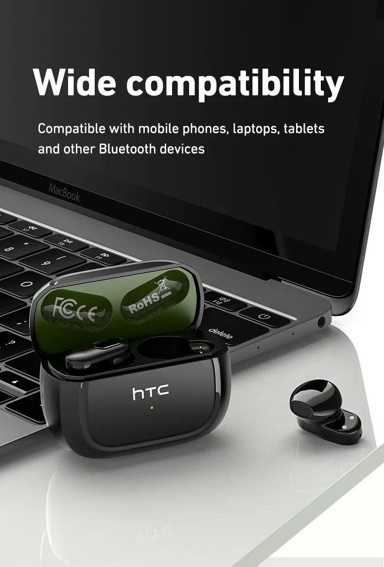 HTC NE51 Bluetooth Earphones TWS Sport Wireless Headphones Long Life with Mic In-Ear Earbuds AI Translator Earbuds