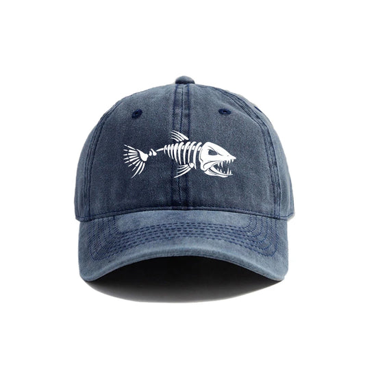 Fishbone Baseball Cap Summer Distressed Dad Hats Men Outdoor Fishing Skeleton