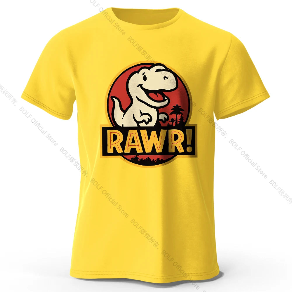 Men's Rawr Printed T-Shirt 100% Cotton Oversized Dinosaur Graphic Tees for Women Summer Tops Kawaii Streetwear