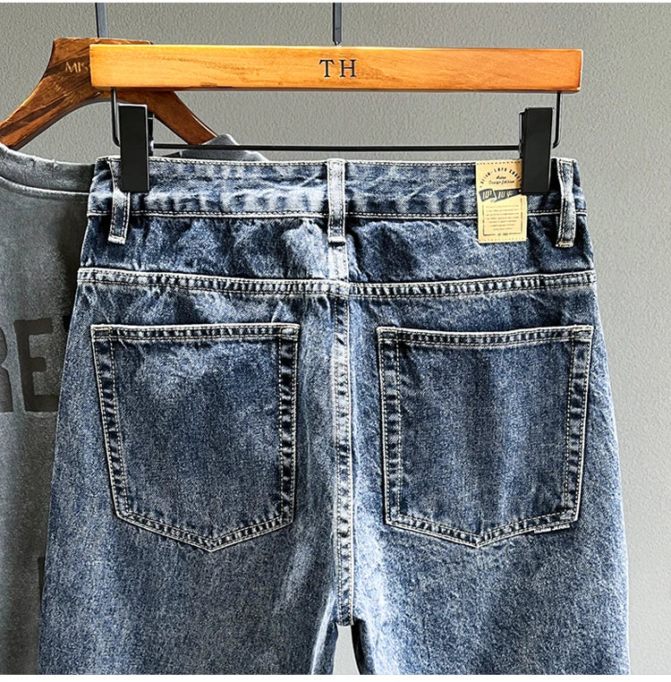 Vintage Jeans Men Fashion Loose Tapered Drape Youth Denim Trousers Jeans