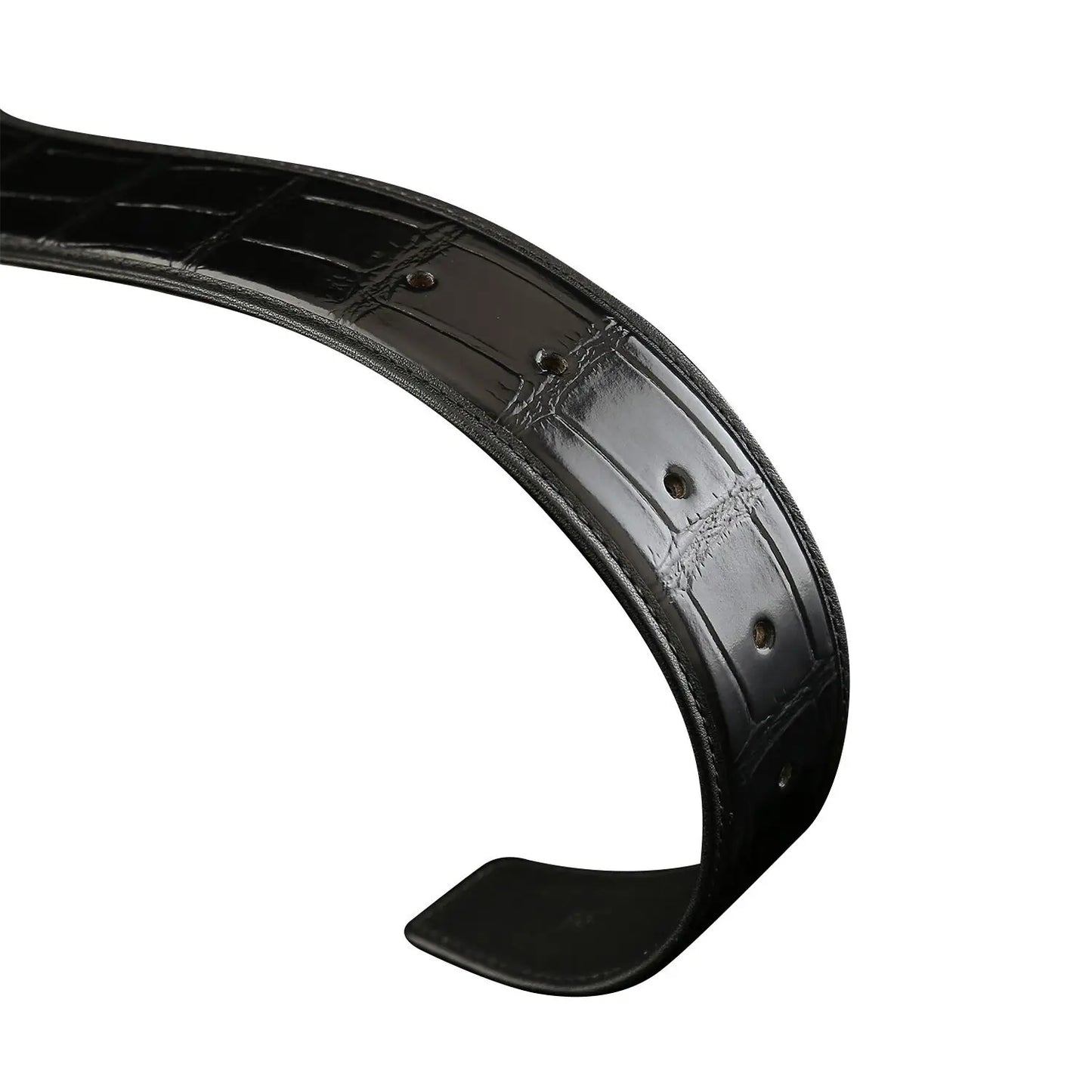 3.8 wide punched men's cowhide leather belt, high-end fashion trend crocodile pattern genuine leather belt without buckle durabl