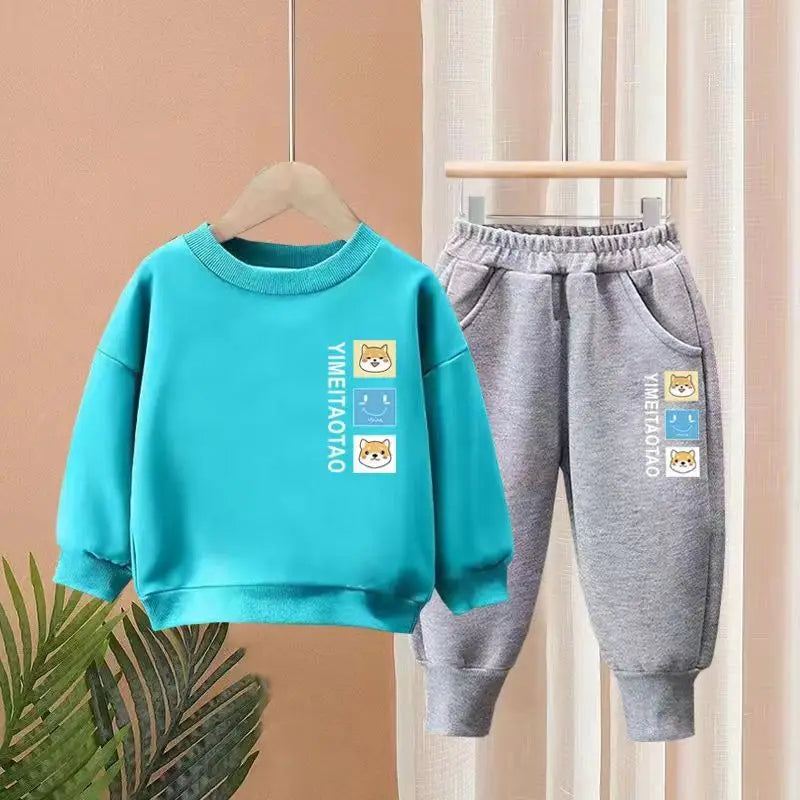 Autumn Kid Boy Clothes Set Children Girls Cartoon Printed Sweatshirts Pullover Top And Pants Suit Baby Top Bottom Tracksuits