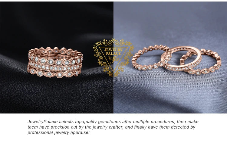 JewelryPalace 3 Pcs 925 Sterling Silver Yellow Rose Gold Band Ring Set Women