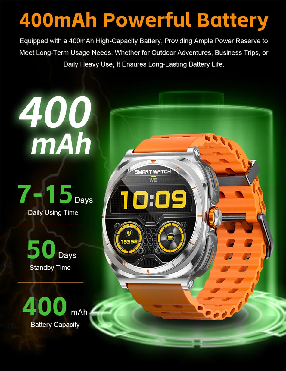 2025 New 6ATM Waterproof Smart Watch Men Outdoor SmartWatch GPS earphone Compass Heart rate LED  Bluetooth Call Sports Gift